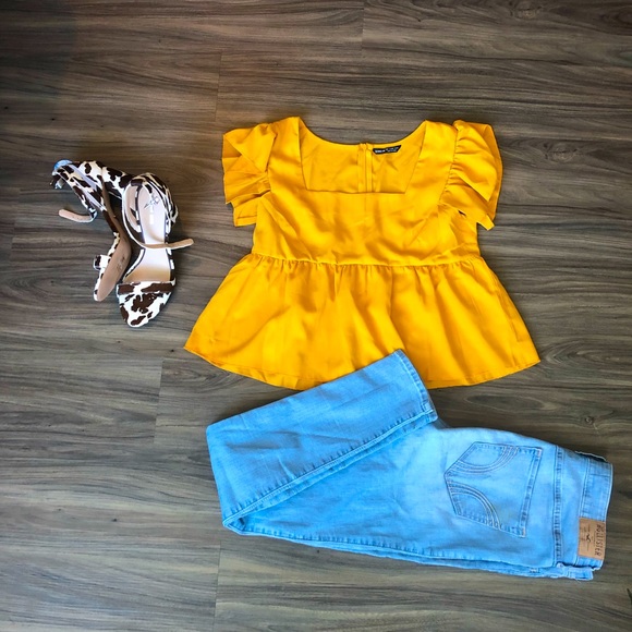 Shein Mustard Yellow Peplum Top - Picture 1 of 3